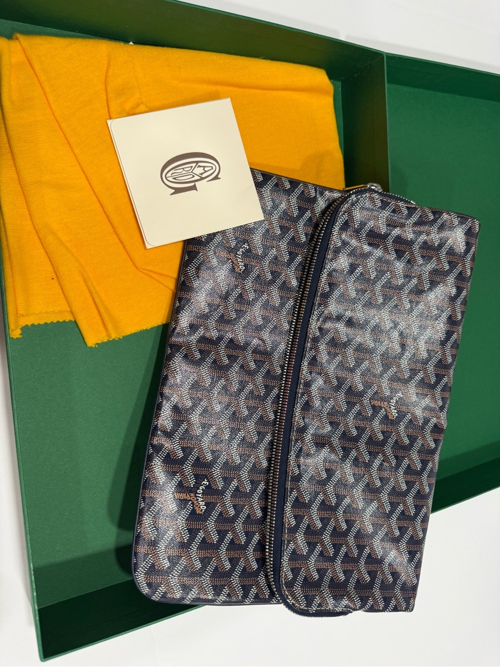 Goyard Navy and Brown Goyardine Zip Clutch
